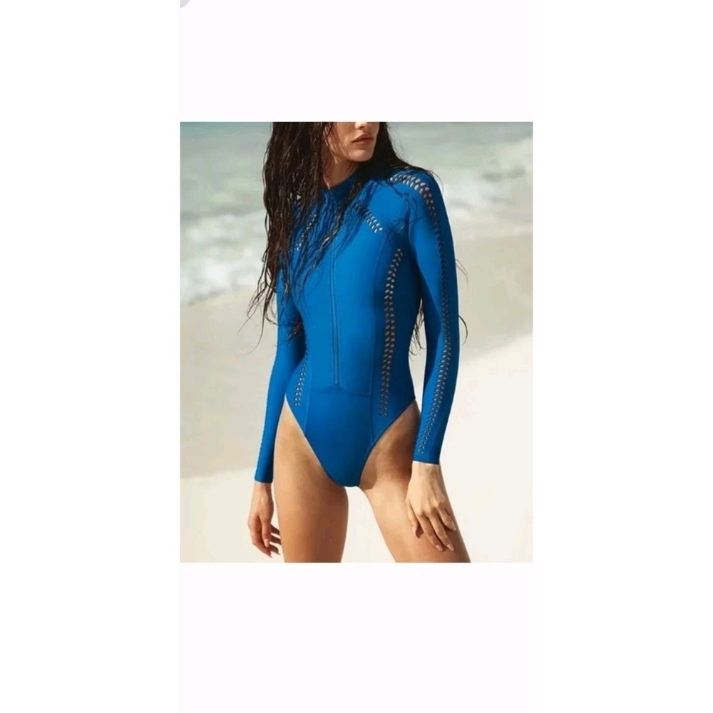 GiGi‎ C Riley One Piece Rashguard Surfsuit Blue Sz Large
